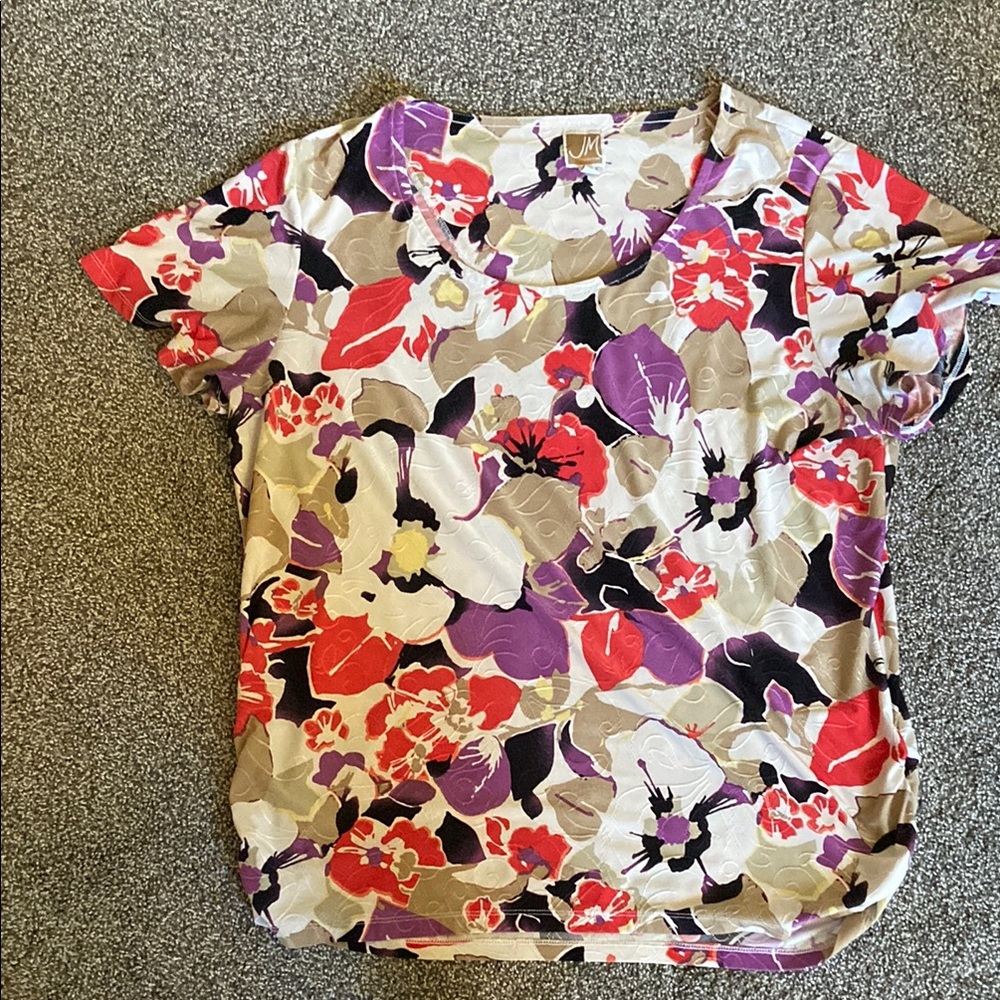JM Collection Red and Purple Boxy Blouse